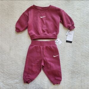 NWT Nike infant baby sweats purple pink sweater and sweatpants set 12 months